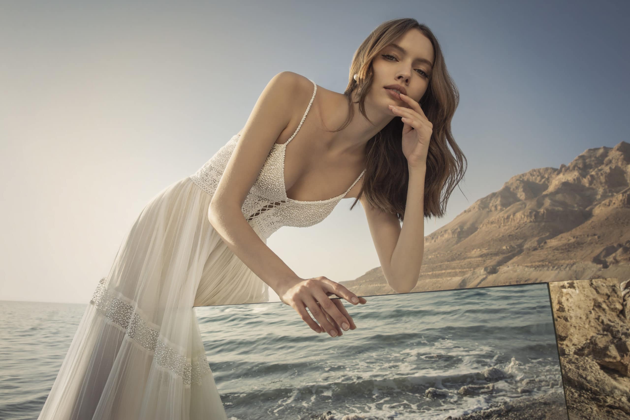 Inbar Freiman Bohemian 2022 Wedding Dress Tulle Long Spaghetti Strap Neck Beaded Lace Bridal Dresses A Line Wedding Gowns Vestido de Noiva