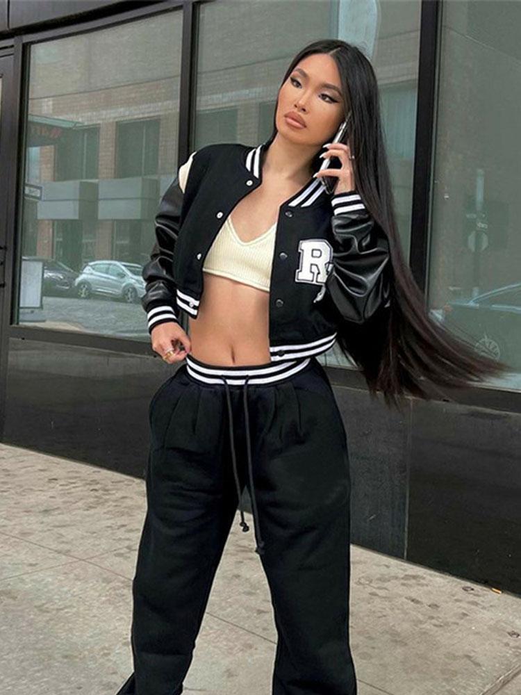 Women' Jackets Patchwork Preppy Style Jacket Women Autumn Varsity Crop Tops Classic Letter Embroidery Casual Sporty Baseball CoatWomen, Black
Women' Jackets Patchwork Preppy Style Jacket Women Autumn Varsity Crop Tops Classic Letter Embroidery Casual Sporty Baseball CoatWomen, Black