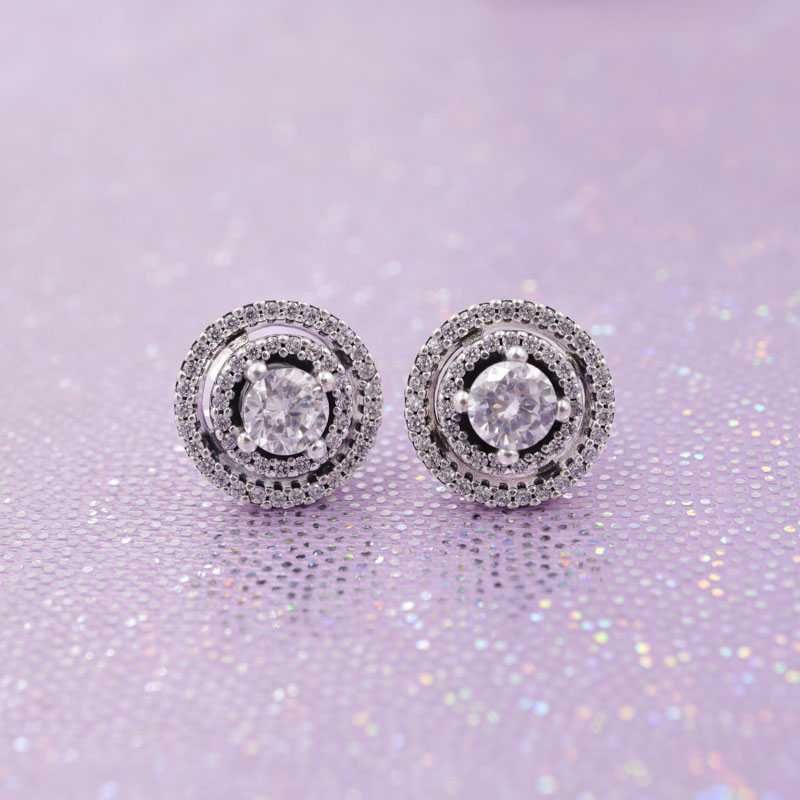 Sparkling Double Halo Stud Authentic 925 Sterling Silver designer Earrings Women Wedding Party Jewelry Diamond earrings with Luxurious Retail Box Set