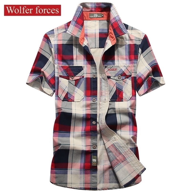 Summer Plaid Shirt Men'sLarge Size Men's Printed Male Denim s Cotton Style For Men Clothing Fashion Man 220322