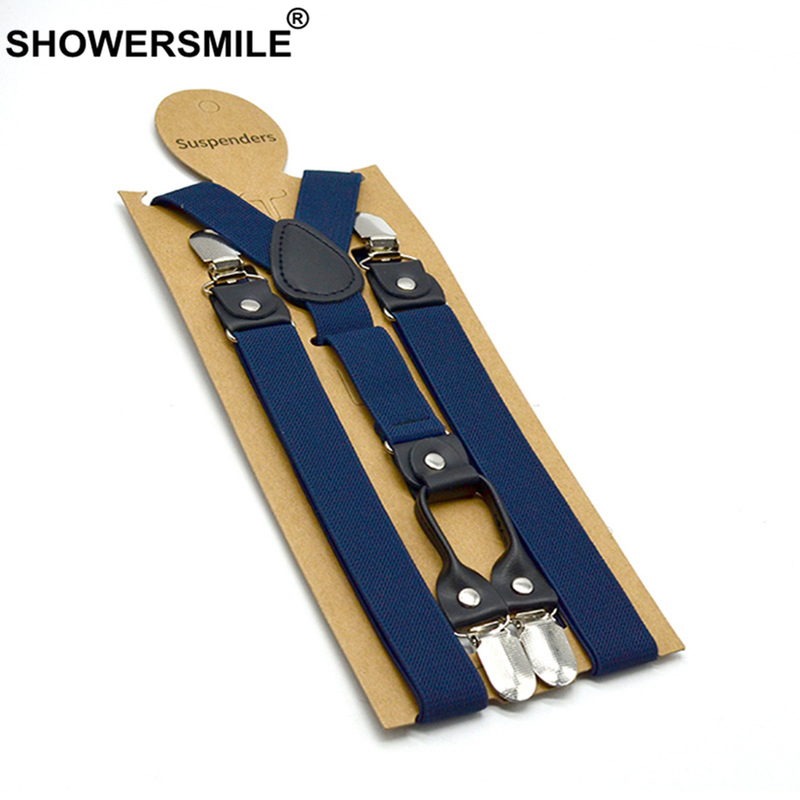 SHOWERSMILE Red Suspenders Men Classic Pants Strap Y Back 120cm Casual Retro Trouser Braces 4 Clips Elastic Male Suspender Belt 220526