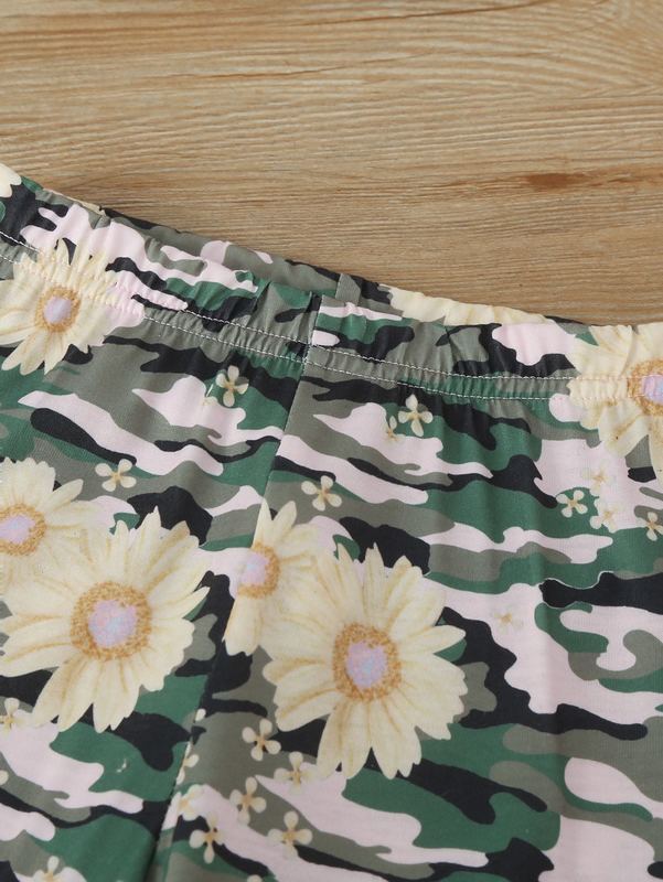 Toddler Girls Sunflower Tee With Camo Biker Shorts SHE