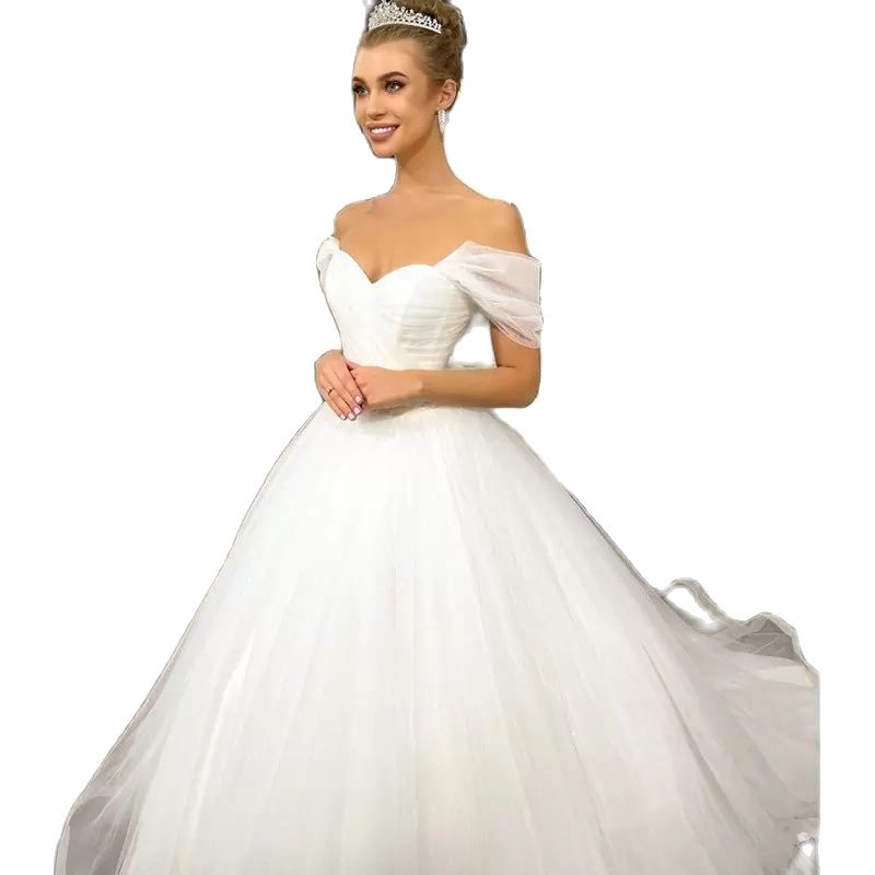 Princess A-Line Wedding Dresses Bridal Gowns for Girls Off Shoulder Lace Tulle Sleevelss Strapless Appliques Wedding Gowns Court Train robe de mariée 