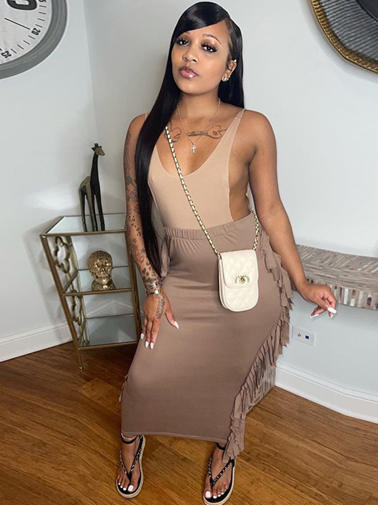 Kliou Side Tassel Women Skirt Elegant Unique Robe Straight Skinny Hight Waist Stretchy Streetwear Style Female Clothes 220701