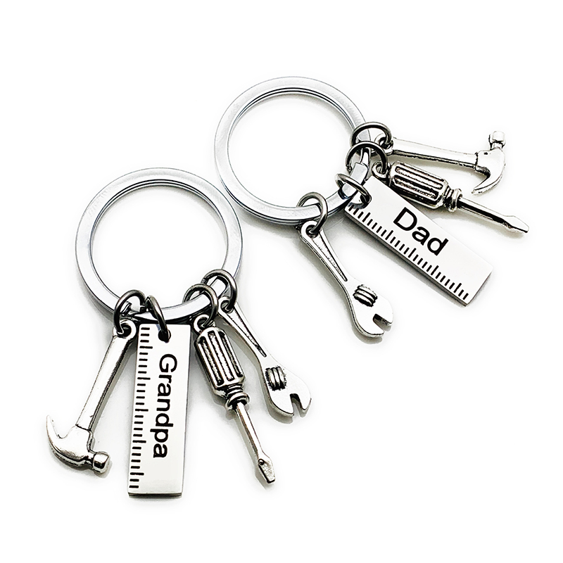 Stainless Steel Dad Keychain Pendant Creative Hammer Screwdriver Wrench Tool Key Chain Car Decoration Keyring Father's Day Gift