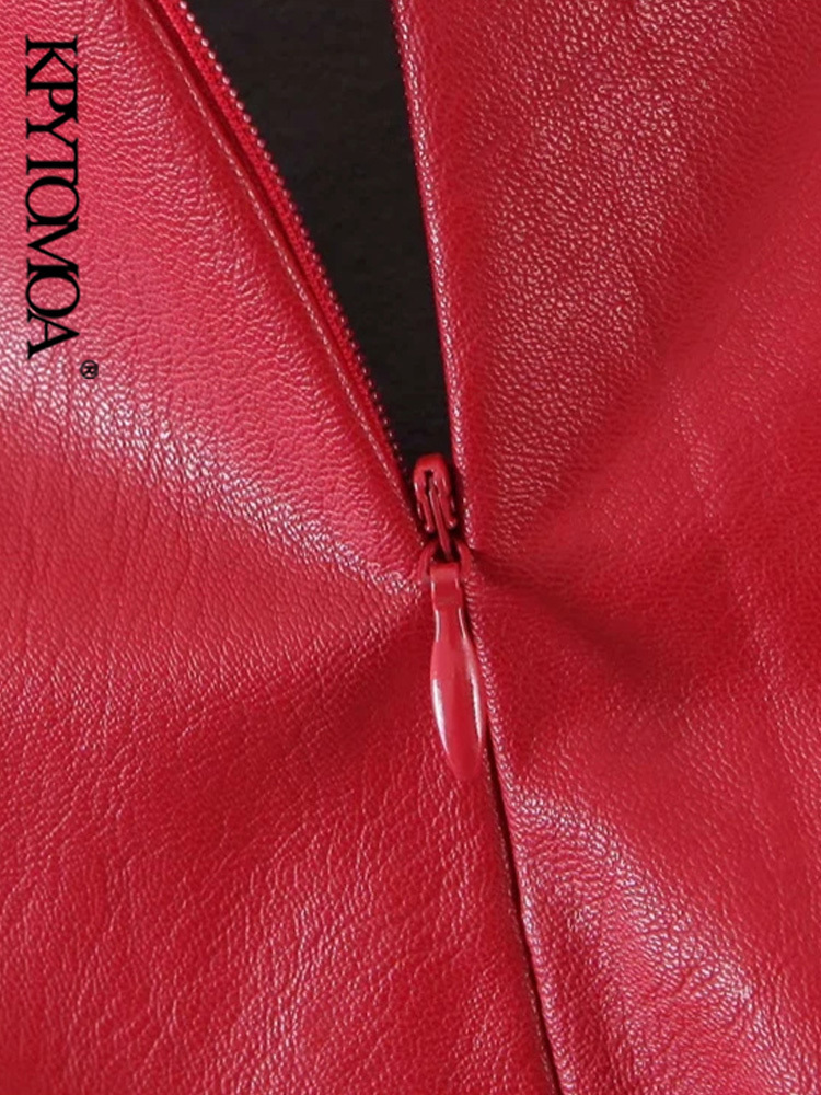 KPYTOMOA Women Chic Fashion Faux Leather Pleated Asymmetrical Mini Skirt Vintage High Waist Back Zipper Female Skirts Mujer 220317
