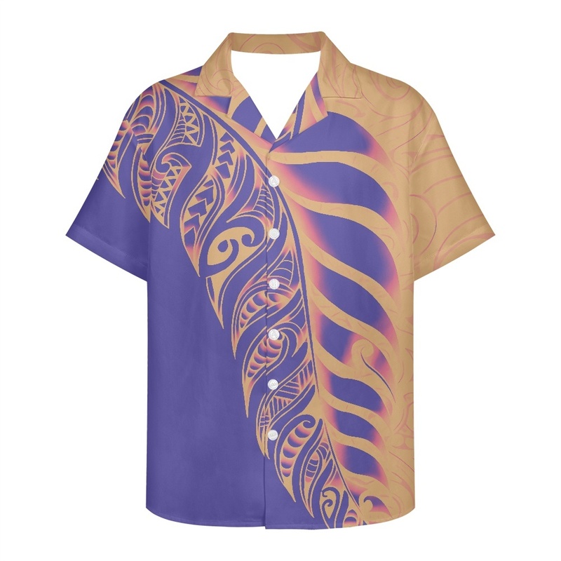 Casual Business Polynesian Shirts Men Turn Down Collar Short Sleeve Tribal Tattoos Button Slim Fashion Men'S Tops 220322