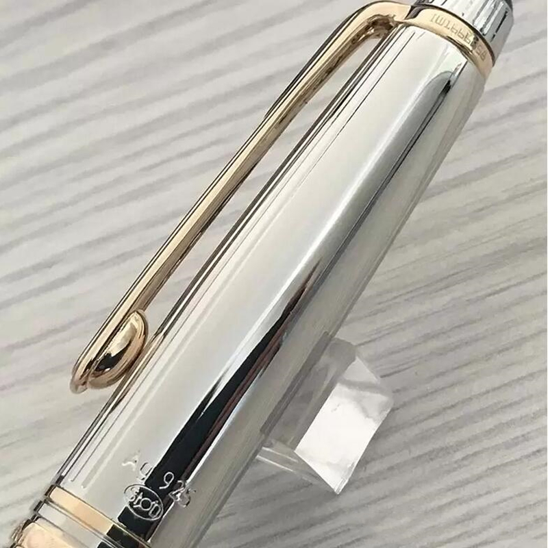 

Top Grade Classic 163 Ag925 Fountain Pen With 14K 4810 Nib Office Stationery Metal Silver Lines Carving Ballpoint Roller Ball Pens For Gift, As shows