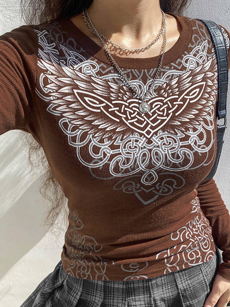 Tawnie Y2K Fairy Grunge Autumn Crop Top Printed Long Sleeve T Shirt Women Casual Grafic Tops Harajuku Vintage Clothes 220321