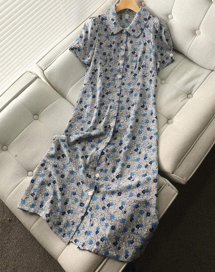 Elegant French style Women Floral Print Shirt Dress Office Ladies Single-breasted Buttons Lapel Retro Summer Dresses Vintage 220511