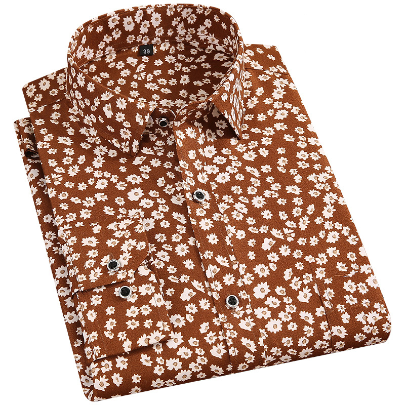 Men's Floral Print Shirts Long Sleeve Casual Flower Printing Polyester Thin Hawaiian Slim Fit Dress Shirt Men Clothing 220322