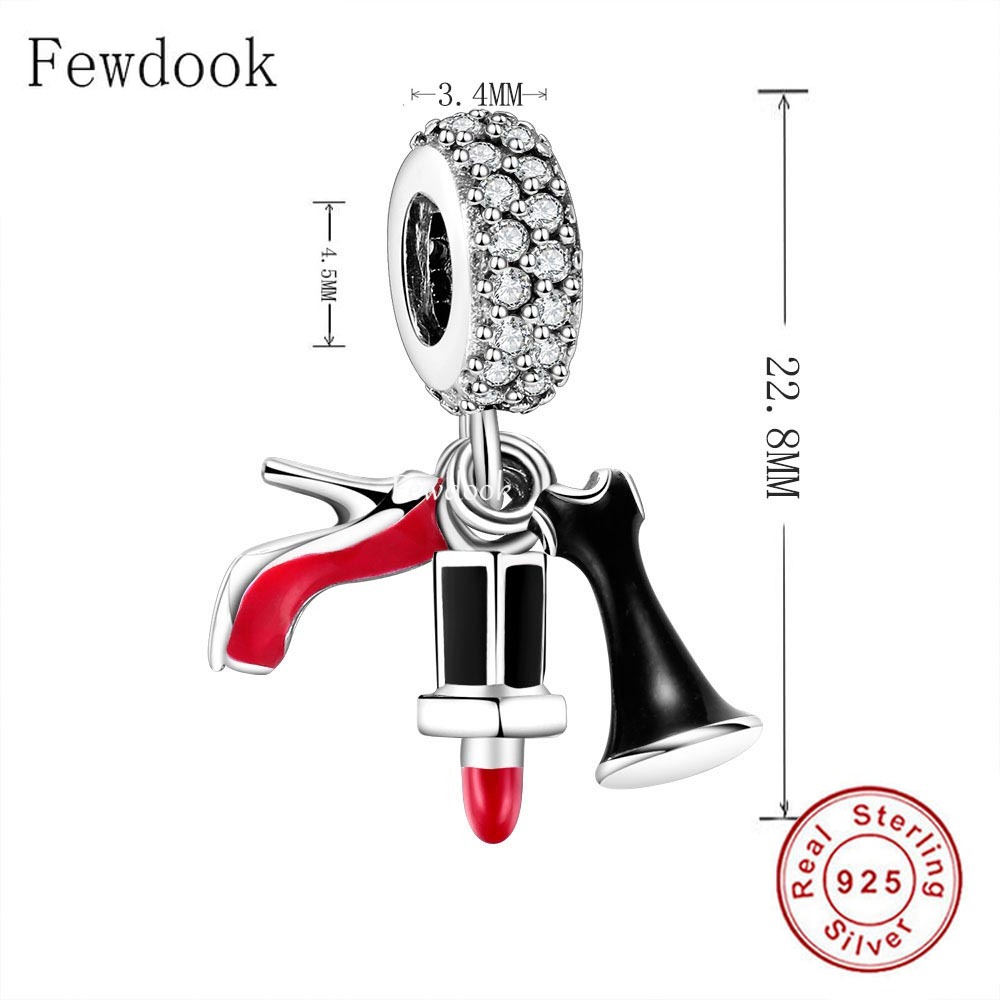 925 Sterling Silver Cute Lipstick Shoes Pendant Beads Fit Original Pandora Charms Bracelet Necklace DIY Jewelry Making Women Berloque
