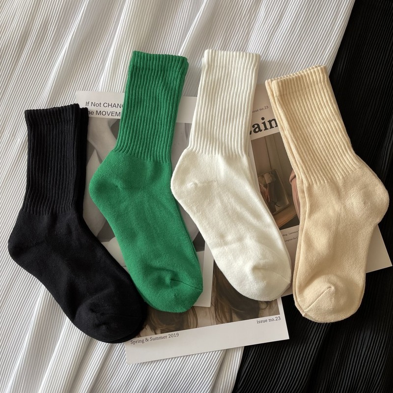 High Elastic Loop Terry Solid Color Thick Winter Sports Socks In Tube Retro Net Red Stockings