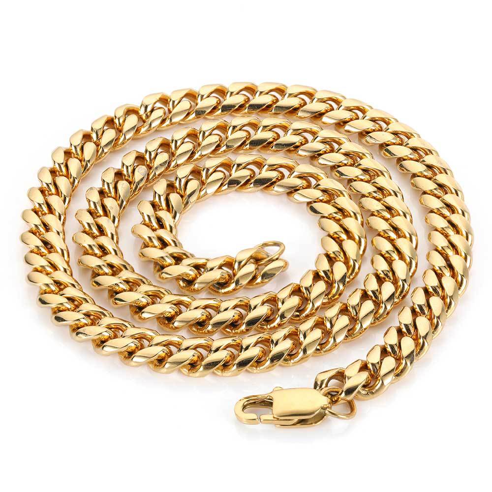 Hip Hop Cuban Link Chain Necklace 18K Real Gold Plated Stainless Steel Metal Necklace for Men 4mm 6mm 8mm