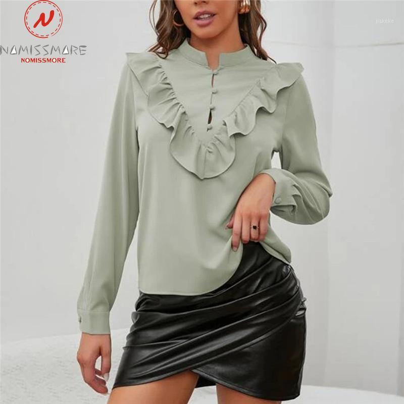 Women' Blouses & Shirts Women Solid Color Blouse For Streetwear Single-Breasted Design Ruffles Decor Half Open Collar Long Sleeve Casual Lo, Light green
Women' Blouses & Shirts Women Solid Color Blouse For Streetwear Single-Breasted Design Ruffles Decor Half Open Collar Long Sleeve Casual Lo, Light green