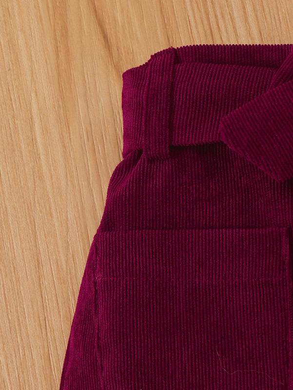 Baby Button Front Patched Pocket Belted Corduroy Skirt SHE