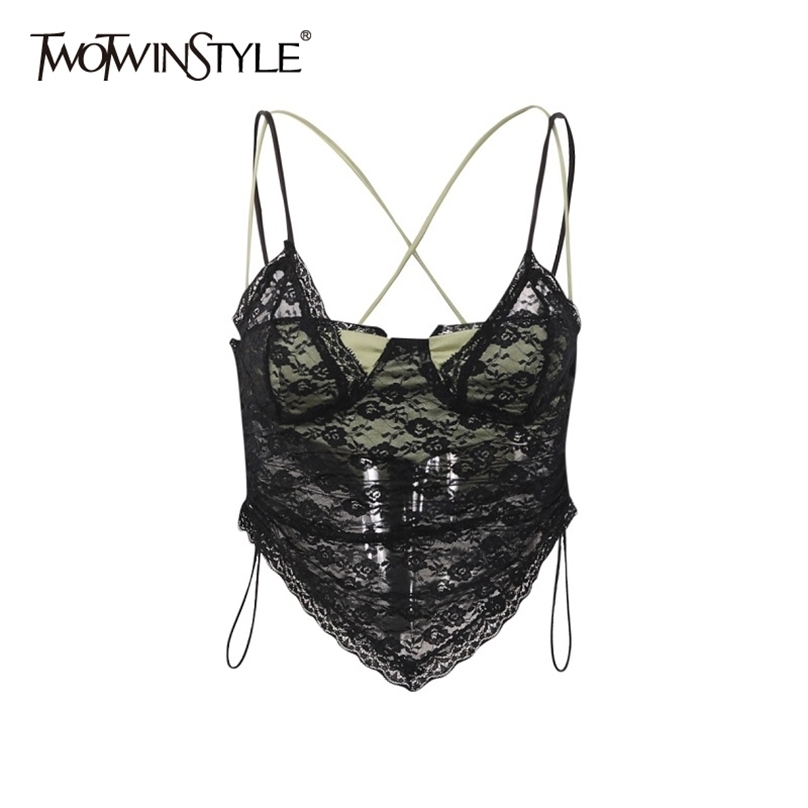 TWOTWINSTYLE Patchwork Lace Short Vest For Women Square Collar Sleeveless Fake Two Sexy Vests Female Fashion Clothing Style 220318, Black
TWOTWINSTYLE Patchwork Lace Short Vest For Women Square Collar Sleeveless Fake Two Sexy Vests Female Fashion Clothing Style 220318, Black