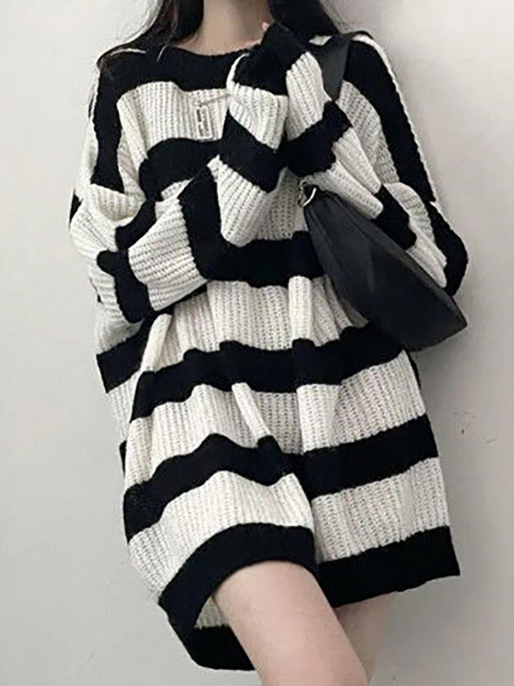 Winter Sweater Women Striped Pullovers Ladies Round Neck Long Sleeves Jumpers Female Loose Oversized Tops Sueter Mujer Invierno 220816, Black2
Winter Sweater Women Striped Pullovers Ladies Round Neck Long Sleeves Jumpers Female Loose Oversized Tops Sueter Mujer Invierno 220816, Black2