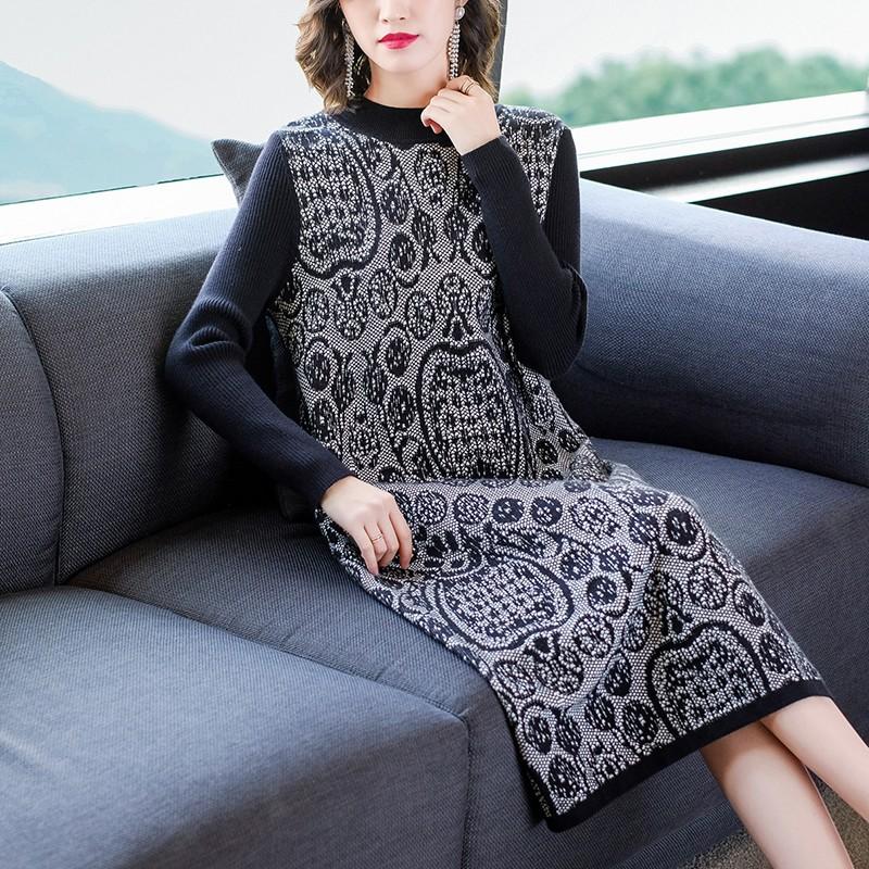 Casual Dresses Loose Printed Knitted O-Neck Wool Sweater Autumn Winter 2XL Plus Size Vintage Elegant Long Sweaters Robe Vestidos, Black;gray
Casual Dresses Loose Printed Knitted O-Neck Wool Sweater Autumn Winter 2XL Plus Size Vintage Elegant Long Sweaters Robe Vestidos, Black;gray