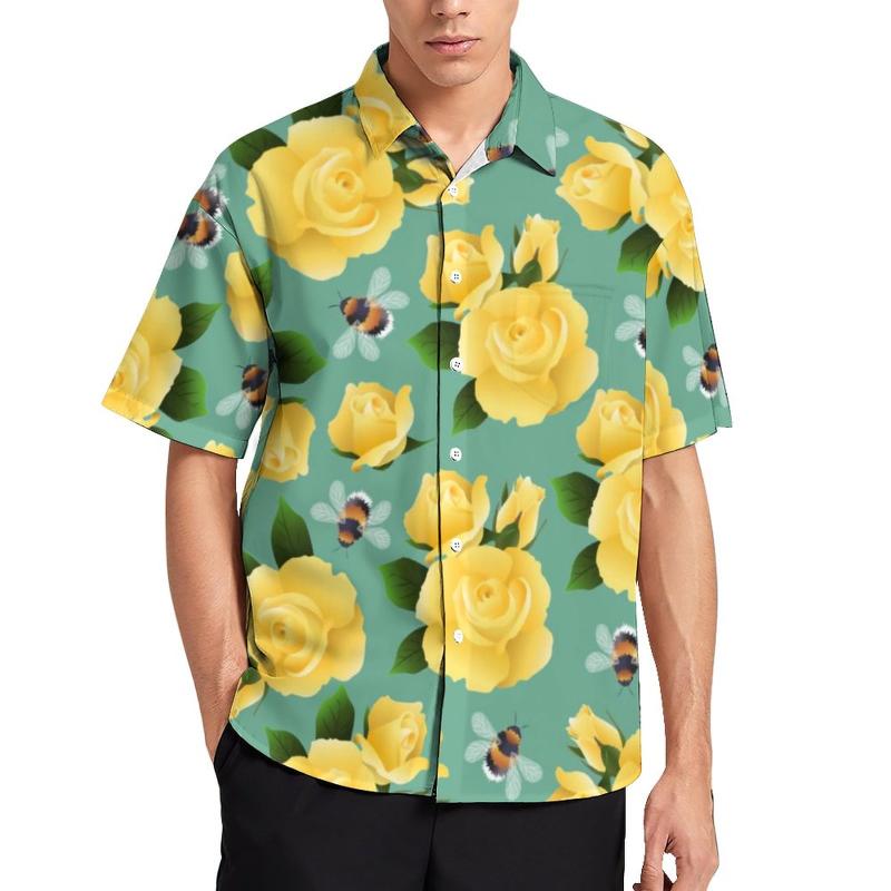 Men's Casual Shirts Flying Bees Shirt Hawaiian Yellow Roses Print Blouses Short Sleeve Aesthetic OversizedMen's, Style-4 
Men's Casual Shirts Flying Bees Shirt Hawaiian Yellow Roses Print Blouses Short Sleeve Aesthetic OversizedMen's, Style-4