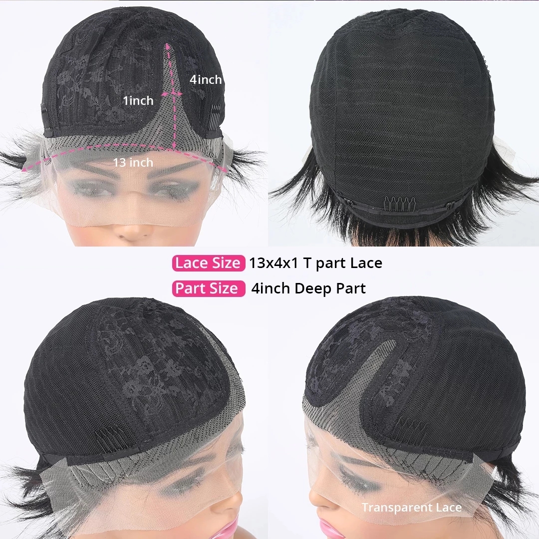 Short Straight Bob Human Hair Wig T Part Transparent Lace Frantal Wigs For Women Preplucked Hairline Pixie Cut Wig Perruque Femme