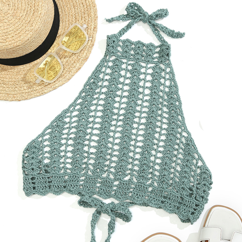 CC Sexy Crochet Bikini Top Ladies Boho Hollowed Lace Up Chest Wrapping Crop Beachwear Handmade Backless Beach Outfit Swimsuit 220611