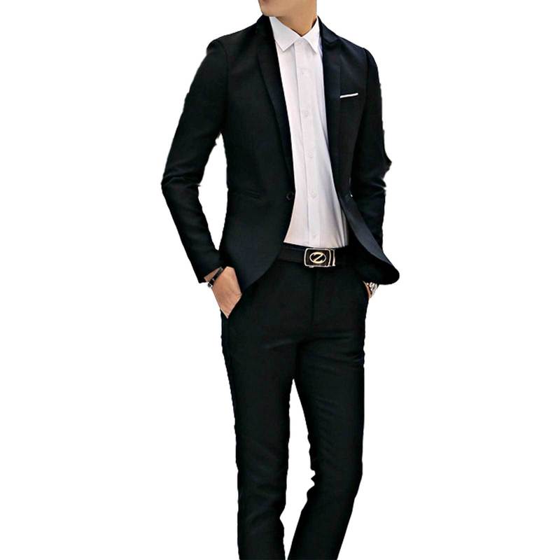 2Pcs Men Gentleman Suit One-Button Notch Flap Pockets Lapel Long Sleeve Jacket Blazer Long Pants Set for Office Meetings 220817