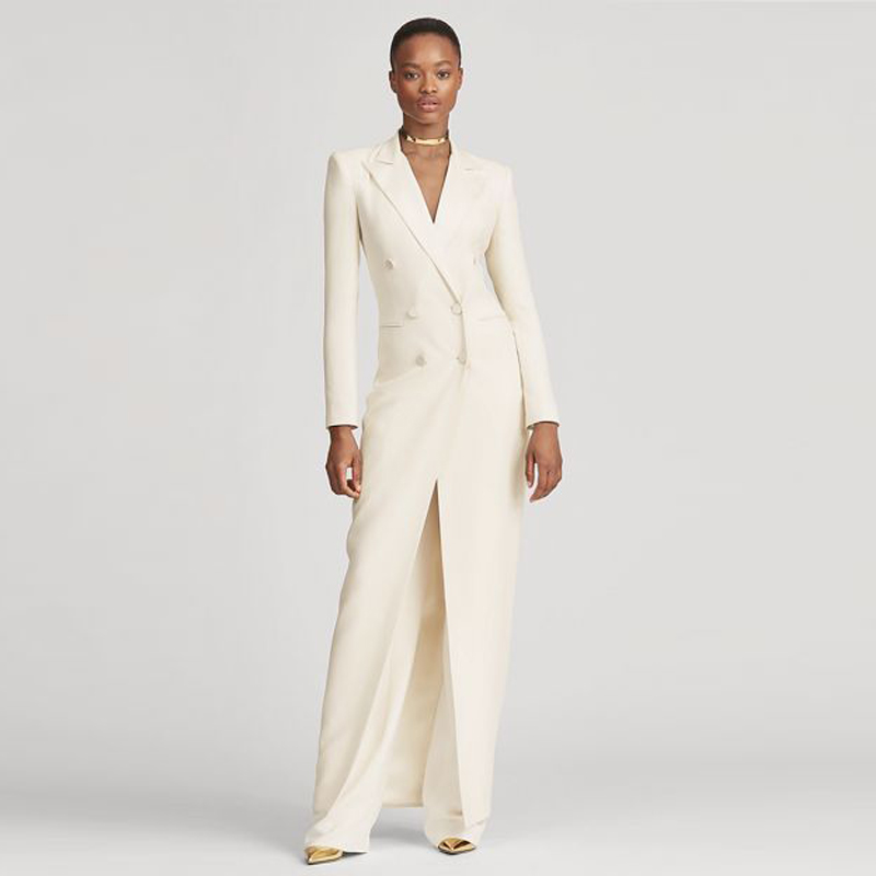 Fashionable Sheath Evening Dresses Two Pieces Long Jacket Suits Lady Celebrity Gown Front Slit Double Breasted Outfit