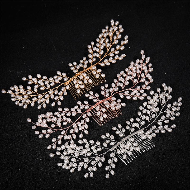 

Hair Clips & Barrettes Rose Gold Silver Color Pearls Combs Wedding Accessories For Bride Women Handmade Fashion Jewelry PartyHair