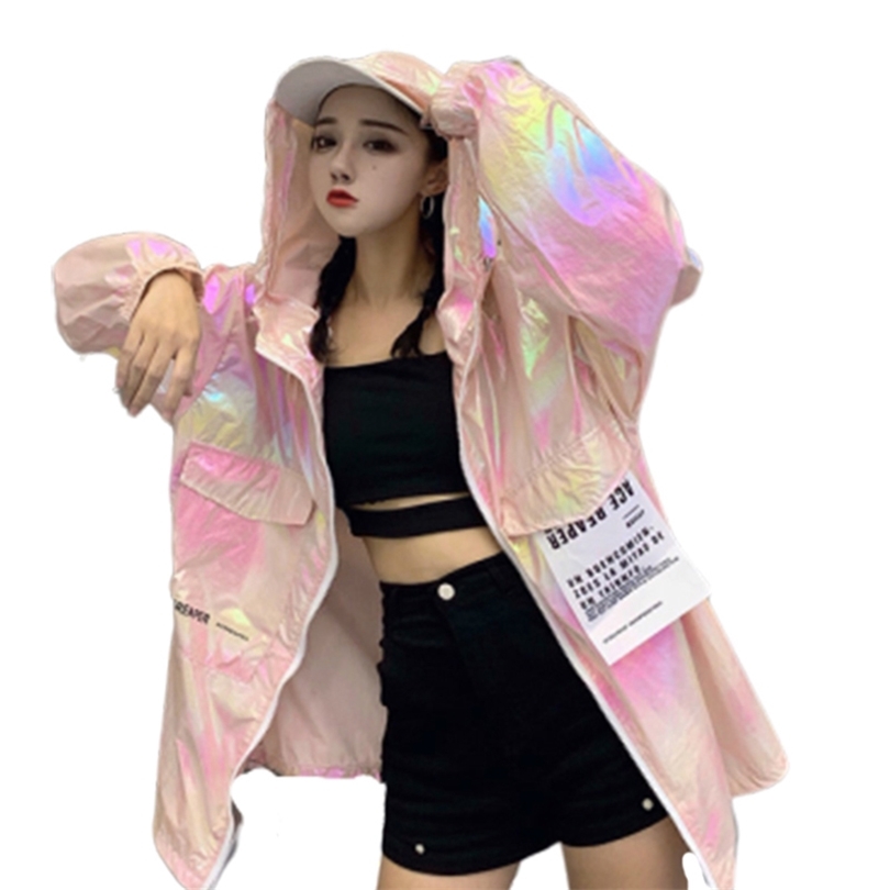 2019 Loose Coat Harajuku Riverdale Windbreaker Jackets Autumn Holographic Tunic Basic Women Jacket Sunscreen Clothes T200111
