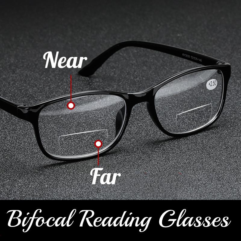 

Sunglasses Unisex Square Bifocal Reading Glasses Men Women Vintage Far Near Sighted Eyeglasses Black Frame Clear Lens Presbyopia EyewearSung