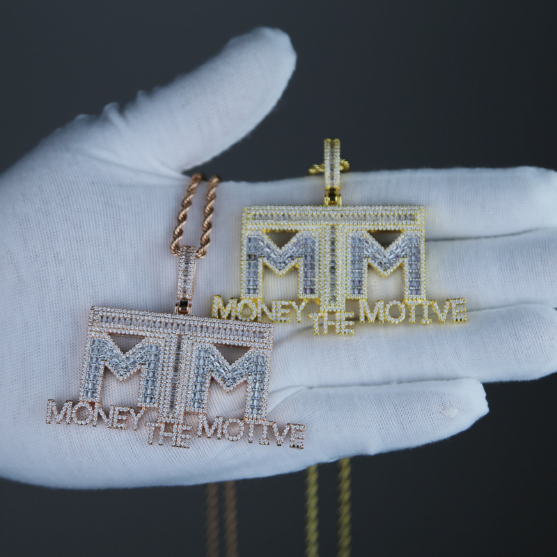 Iced Out Bling 5A Cubic Zirconia Paved Letters Money Necklace Pendant For Men With High Quality Rock Hip Hop Rope Chain Jewelry