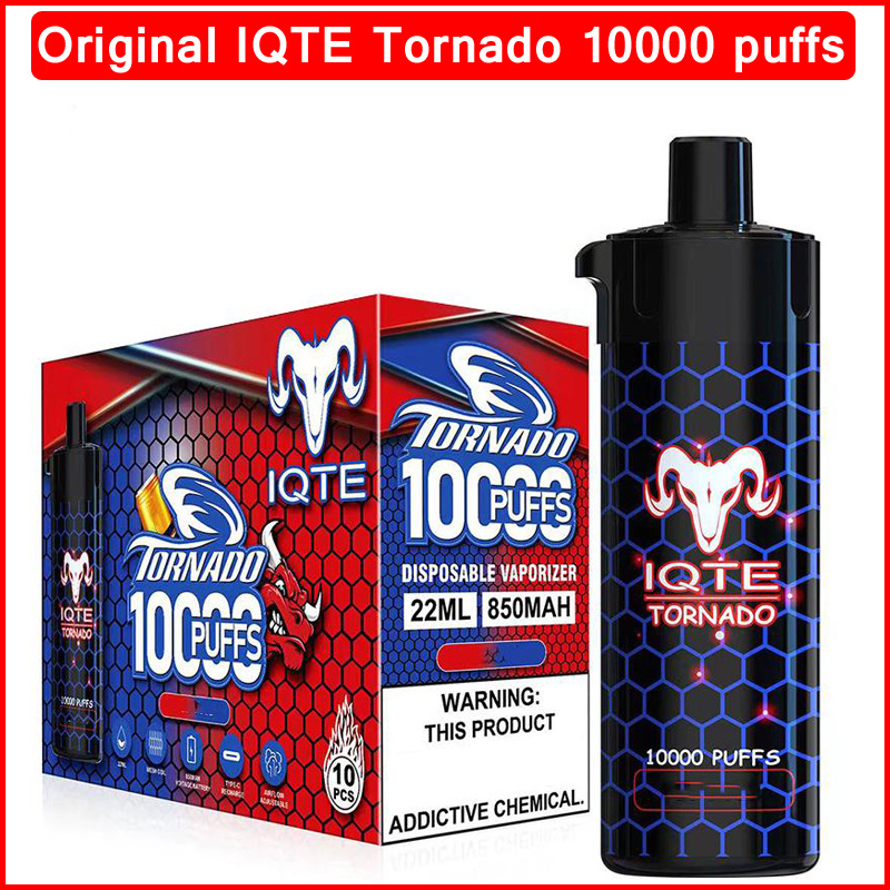 Authentic IQTE Tornado Disposable E cigarettes 10000 Puffs Vape Pen 850mAh Rechargeable Battery 22ml Pre Filled Mesh Coil Airflow TYPE C Ports Cartridge Device
Authentic IQTE Tornado Disposable E cigarettes 10000 Puffs Vape Pen 850mAh Rechargeable Battery 22ml Pre Filled Mesh Coil Airflow TYPE C Ports Cartridge Device