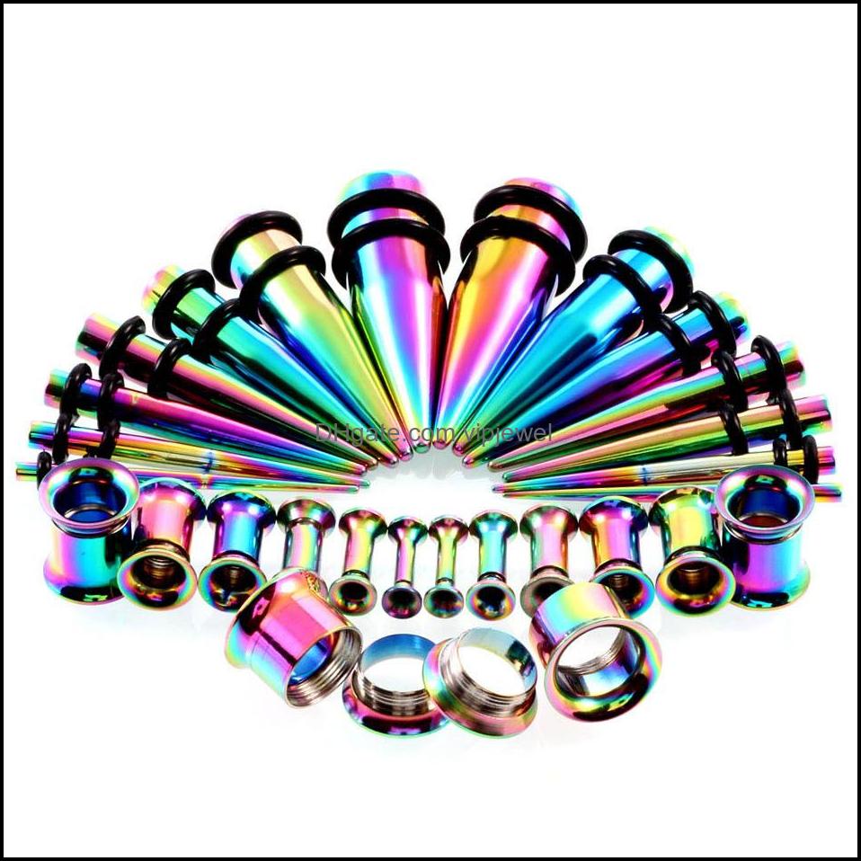 Plugs Tunnels Body Jewelry 28Pcs/Set Ear Stretching Kit And Tapers Gauges Set Stainless Steel Taper With Earring Dh0Qb