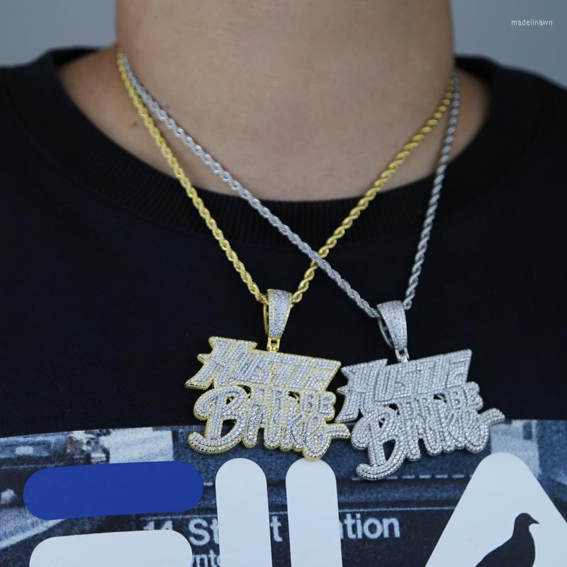 necklace moissanite chain High Quality Iced Out Bling Cubic Zircon CZ Paved Hustle Letter Fashion Charm Pendant Jewelry With Rope MenChains