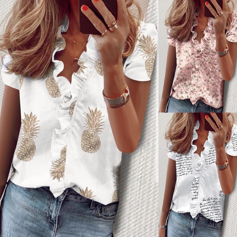 Floral Printed Blouses Women Ruffle V-neck Shirts Summer Short Sleeve Ladies Tops Pineapple Print Vintage Blusa 30 Women, Alphabet printing
Floral Printed Blouses Women Ruffle V-neck Shirts Summer Short Sleeve Ladies Tops Pineapple Print Vintage Blusa 30 Women, Alphabet printing