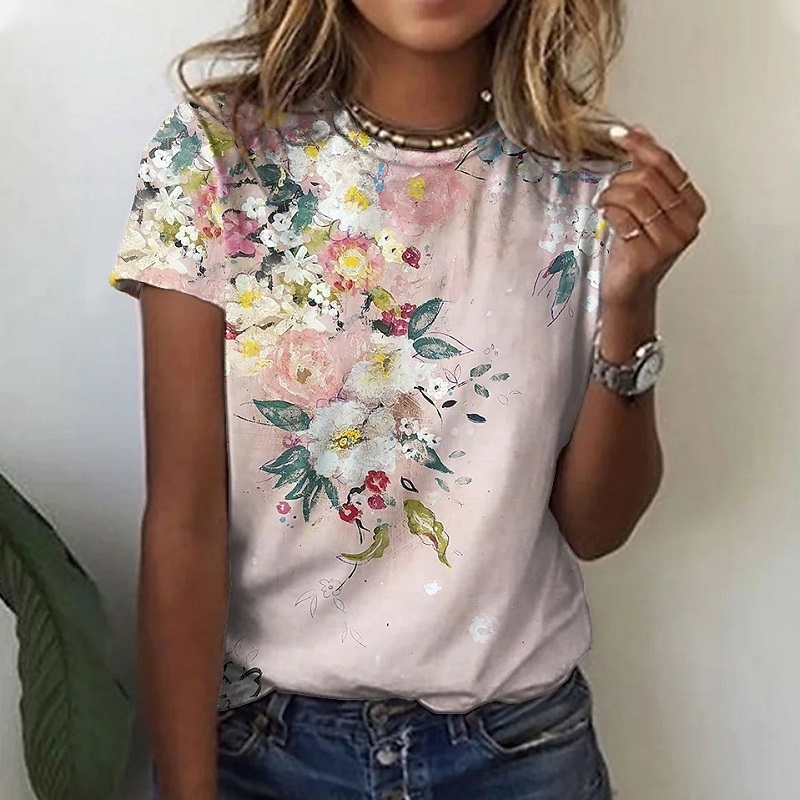 Womens 3D Dandelion Print Floral Themed Round Neck TShirt Fashion Polyester Tops 220527
