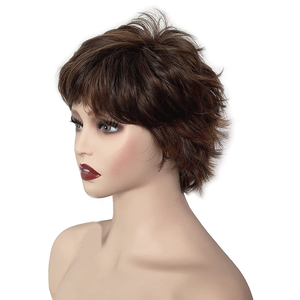 Short Ombre Blond Brown Pixie Cut Wig Dark Root Straight Layered Synthetic Hair for Black White Women