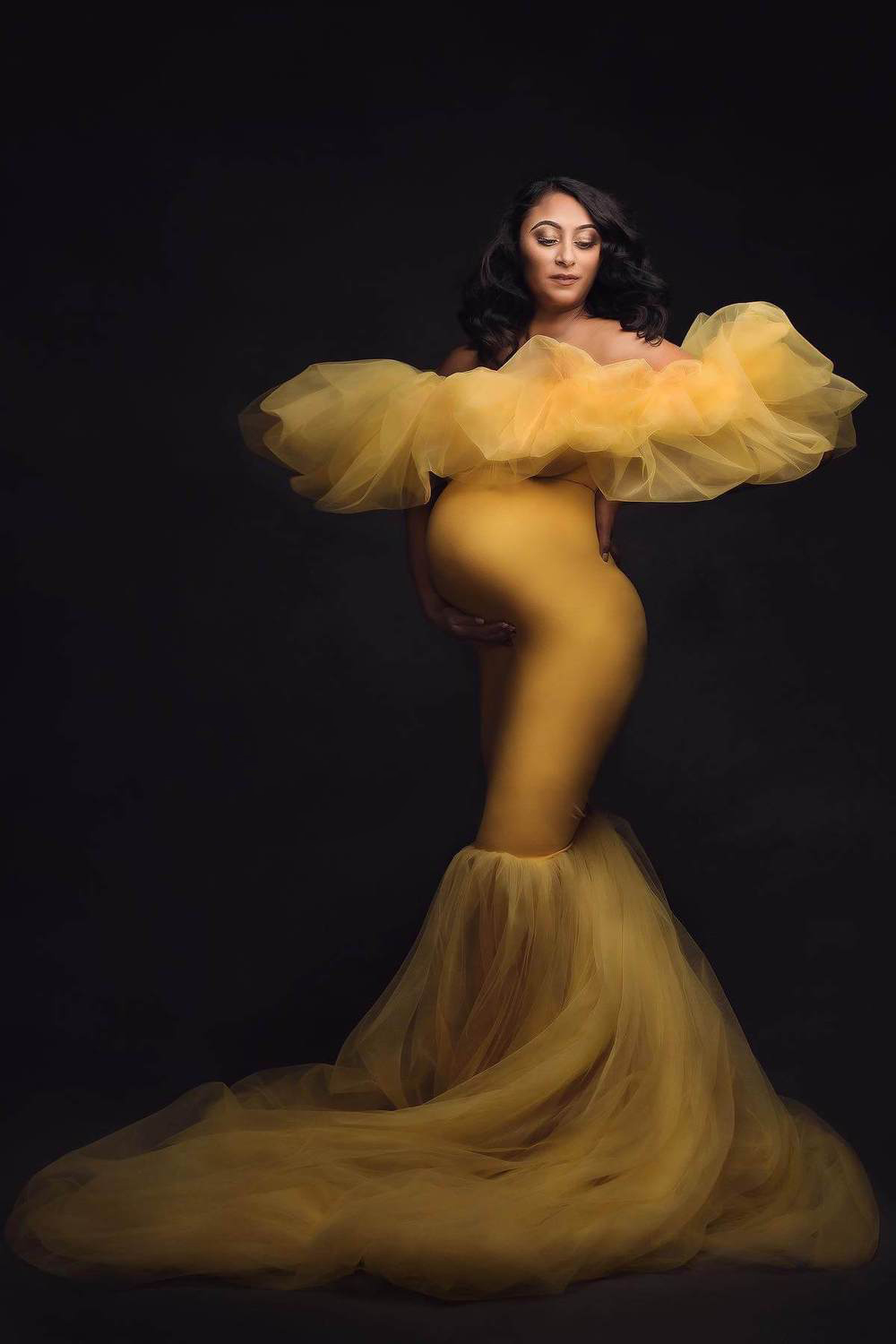 Pregnant Sleepwear Women Pajam Robe Sexy Nightgown Sexy Off Shoulder Short Sleeves Tulle Bathrobe Mesh Prom Bridesmaid Shawl