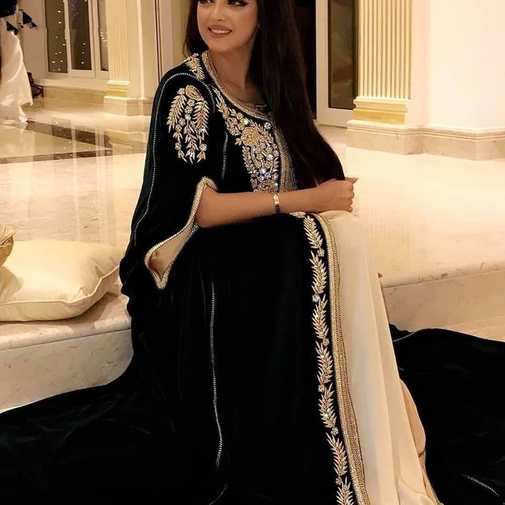 Dark Green Moroccan Caftans Evening Dresses Embroidery Appliques Elegant Long Formal prom Dress Dubai Arabic elbise abiye Party Dress