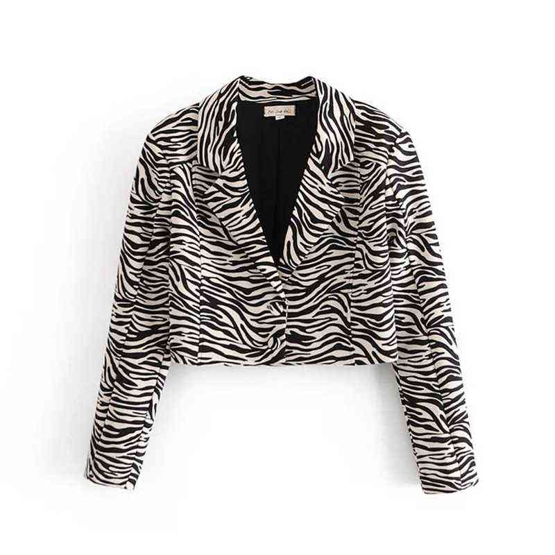 Zebra Striped Short Blazer Womens Fashion Sweet Waist Elegant Independent Short Blazer Animal Print Chic Jacket Korean Style L220725