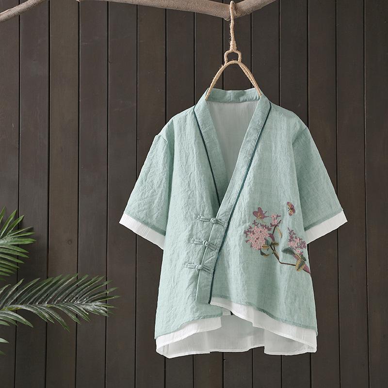 Women's Blouses & Shirts Double Cotton Linen And Tops For Women V Neck Chinese Style Plate Button Vintage Embroidery Floral Camisas MujerWom, Purple
Women's Blouses & Shirts Double Cotton Linen And Tops For Women V Neck Chinese Style Plate Button Vintage Embroidery Floral Camisas MujerWom, Purple