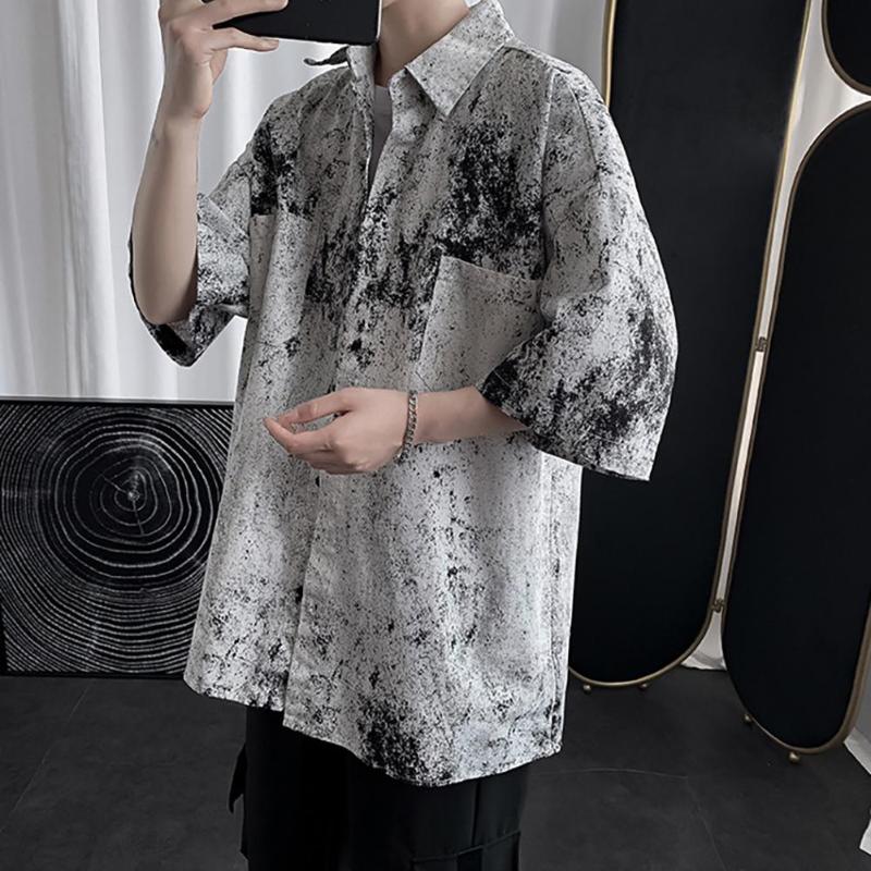 Men's Casual Shirts Mens Short Sleeved Shirt Fashion Color Rendering Sleeve Turn-down Collar Men Loose Top ShirtMen's, White
Men's Casual Shirts Mens Short Sleeved Shirt Fashion Color Rendering Sleeve Turn-down Collar Men Loose Top ShirtMen's, White
