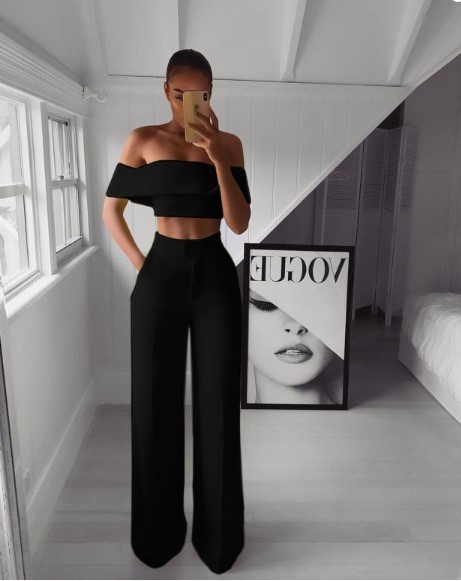 Summer White Black 2 Piece Set Women Clothing Wide Leg Pants Suits Sexy Cropped Top Long Trousers Fashion Woman Tracksuits 220520
