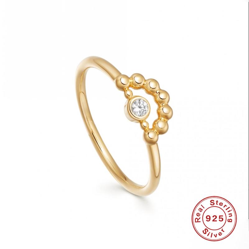 Cluster Rings Sterling Silver For Women Luxury All-Match Fashion Mini Zircon Diamond Curved Beaded Hollow Ring Fine Jewelry