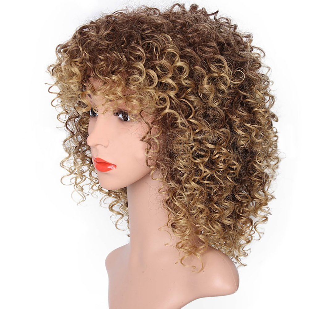 Fashion Afro Curly Blond Color Short Wave Wig for Women High Temperature Fiber wave wig Wine red /Blond black