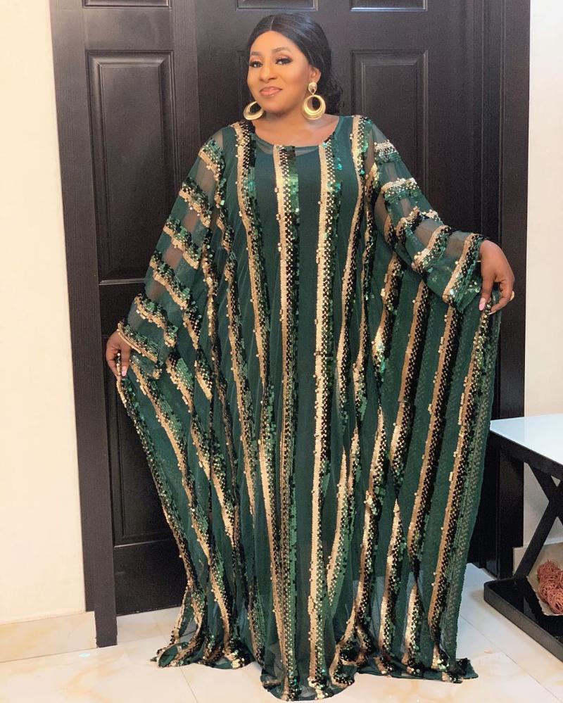 Dashiki Striped Abaya 2 Pieces Set Robe Long Muslim Dress Ethnic Clothing Plus Size African Dresses For Women Sequins Patchwork Africa Cloth