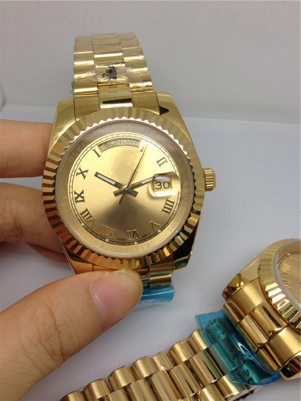 High Quality Classic Man Watch Male Clock mechanical Automatic Movement Stainless Steel Watches Gold Face Hardlex Glass 200