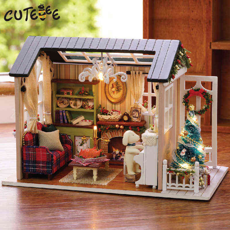 Cutebee DIY Dollhouse Wooden Doll Houses Miniature Building Kit With Furniture LED Lights Toys For Children Birthday Gift