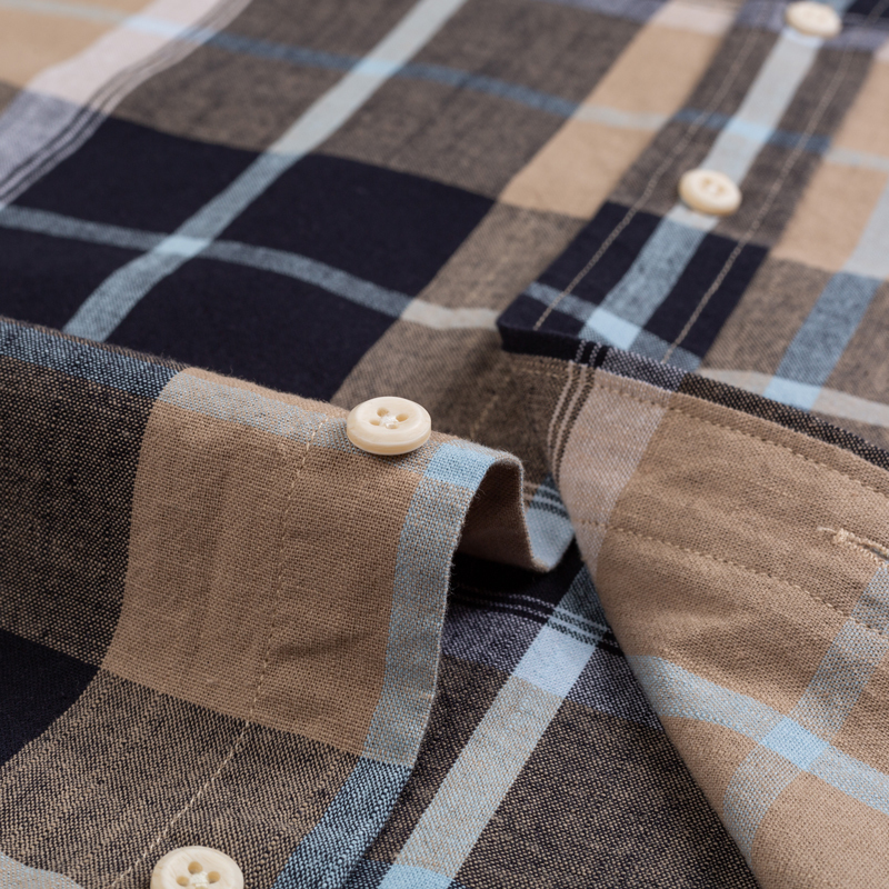 Men's Classic Fit Casual Plaid Linen Cotton Shirt Single Pocket Button-down Comfortable Soft Long Sleeve Stripe Checked Shirts 220322